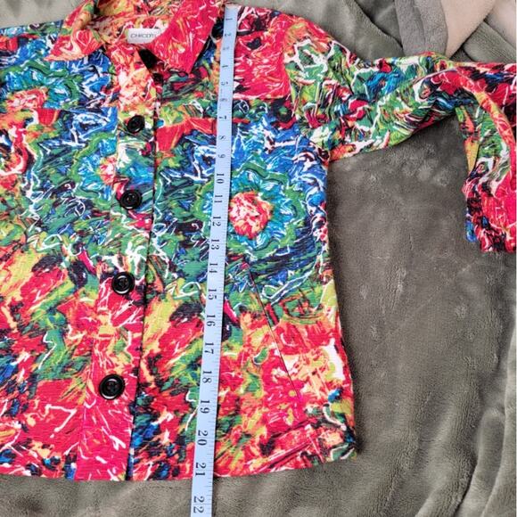 Chico’s Silk Cotton Crinkle Floral Jacket Top Size 0/S Dopamine Dressing Pockets - Picture 6 of 12